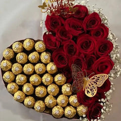 Premium Red Roses & Ferrero Rocher Heart Box