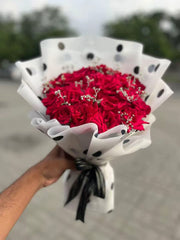 Red Roses in Polka Dot Wrap