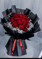 Premium Red Roses with Black Wrap